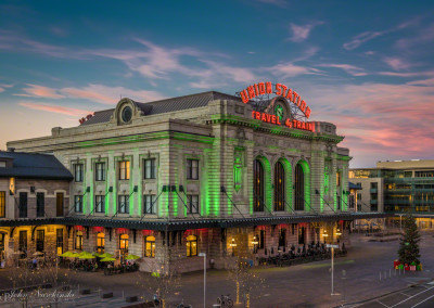 Denver Union Station at Sunset Christmas Decorations