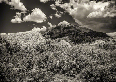 Black & White of Mountain Above RMNP Beaver Meadows