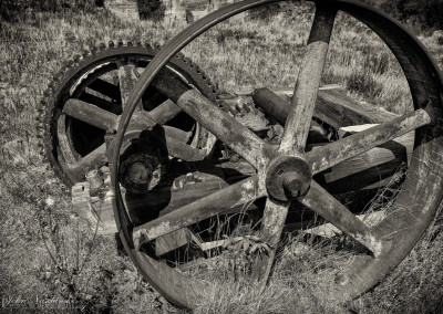 Old Victor Colorado Mine Shaft Gears B&W