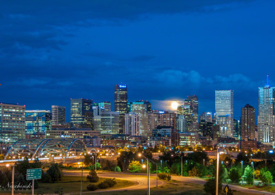 Denver Night Skyline with Moon 05