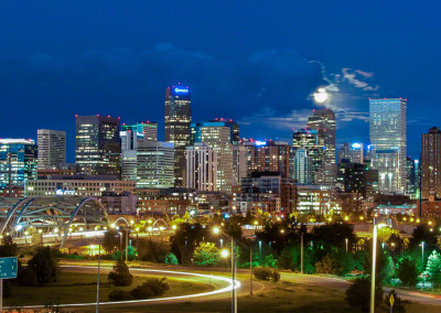Denver Night Skyline with Moon 01