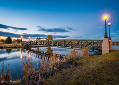 Sloan's Lake Bridge Autumn Twilight Reflections Denver Colorado
