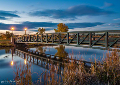 Sloan's Lake Bridge Autumn Twilight Mirror Reflections Denver Colorado