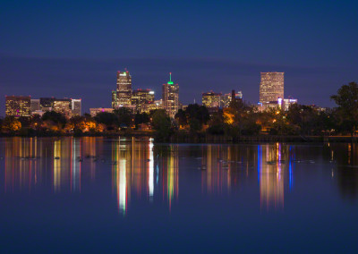 Denver Skyline Reflecting on Sloan's Lake Violet Twilight