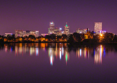 Denver Skyline Reflecting on Sloan's Lake Sunset Purple Afterglow