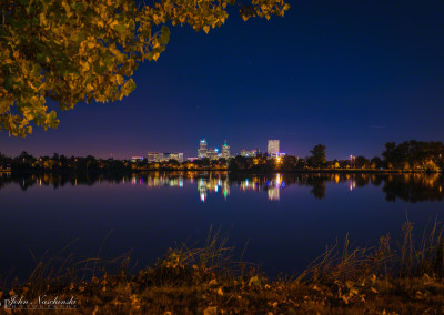 Denver Skyline Reflecting on Sloan's Lake Autumn Evening