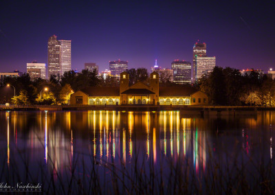 Denver Skyline City Park Lake Purple Glow Reflections