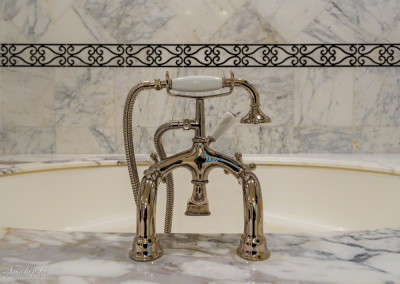 Luxury Denver Home Master Bathroom Marble Tub Faucet Detail