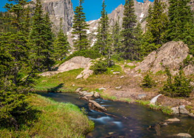 Hallett Peak, Flattop Mountain and Stream from Dream Lake