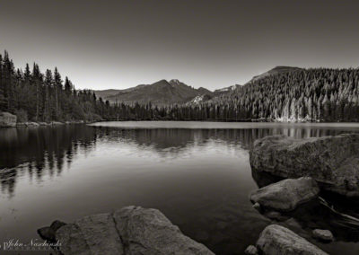 Bear Lake Rocky Mountain National Park and Longs Peak B&W 02