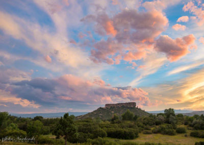 Photo of Castle Rock Colorado with Pink Blue Yellow Sunset 07
