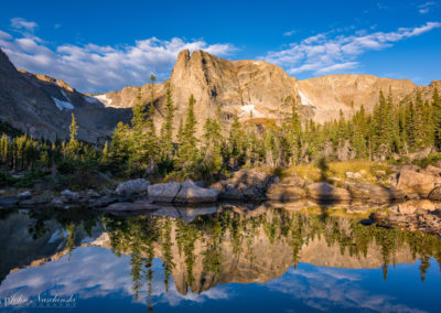 Notchtop Mountain and Marigold Pond White Clouds Blue Skies Photo 07