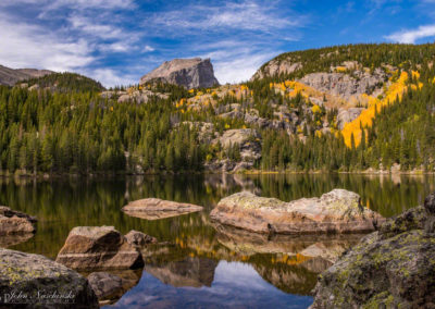 Hallett Peak & Golden Aspen Treen Reflecting on Beak Lake Photo 12