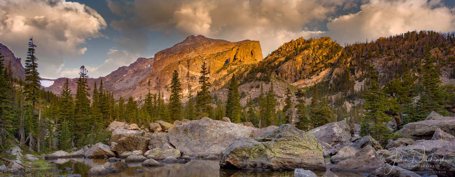 First Light Hallett Peak Lake Haiyaha Colorado Rocky Mountain National Park