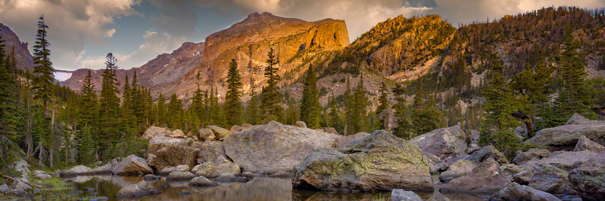 First Light Hallett Peak Lake Haiyaha Colorado Rocky Mountain National Park