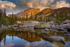 First Light on Hallett Peak Lake Haiyaha RMNP Area