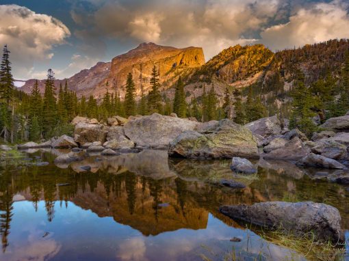 First Light Hallett Peak Lake Haiyaha Colorado Rocky Mountain National Park