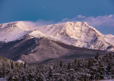 Snow Capped Ypsilon Mountain Sunrise Belt of Venus