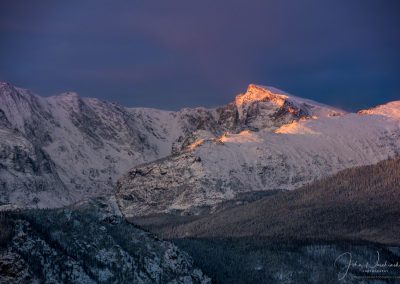 Purple Edge Lit Peaks over Snowy Thatchtop Mountain and Chiefs Head Peak