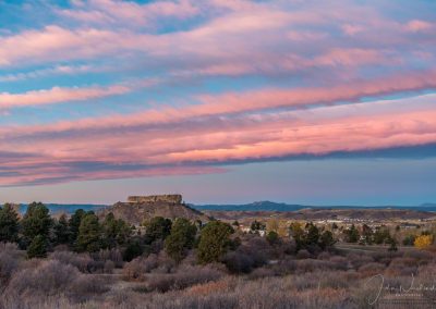 Blue Sky and Pink Clouds Sunrise Photos of the Rock in Castle Rock CO