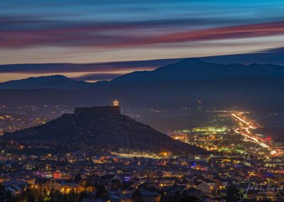 The Star Shines Bright and Christmas Lights Glow in the City of Castle Rock After Sundown