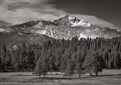 B&W Photo of Longs Peak from Upper Beaver Meadows RMNP