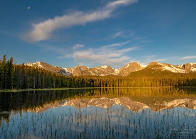 Photo of Bierstadt Lake Rocky Mountain National Park at Sunrise with Moon