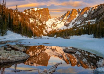 Photo of Hallett Peak & Partially Frozen Dream Lake RMNP