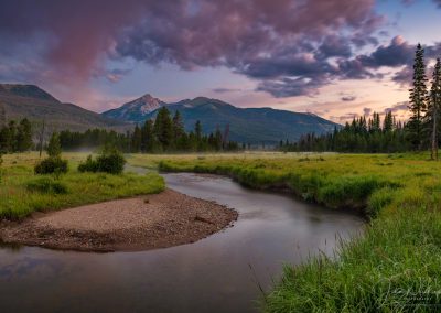 Early Sunrise over Colorado River and Baker Mountain in Kawuneeche Valley RMNP