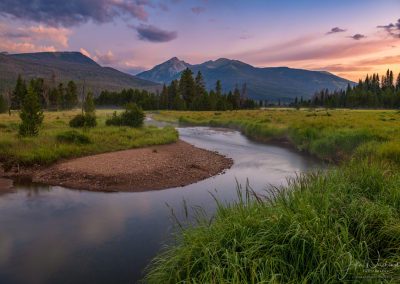 Peaceful Colorado River and Baker Mountain in Kawuneeche Valley Sunrise at RMNP