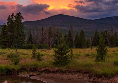 Close up of Dramatic and Colorful Sunrise over Colorado River in RMNP Kawuneeche Valley