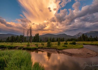 Wild Dramatic Clouds over Colorado River in RMNP with Baker Mountain in Kawuneeche Valley at Sunrise