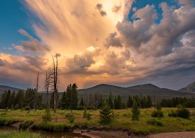 Wild Dramatic Clouds over Colorado River in RMNP in Kawuneeche Valley at Sunrise