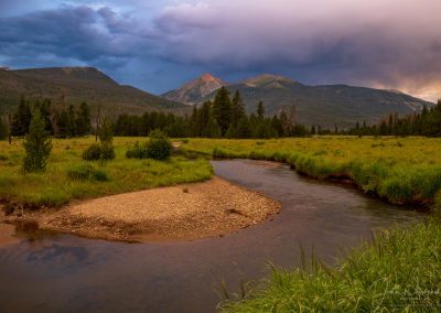 Morning Sunrise over Colorado River and Baker Mountain in Kawuneeche Valley RMNP