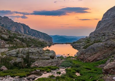 Hazy Amber Sunrise over Lake of Glass at Sunrise RMNP