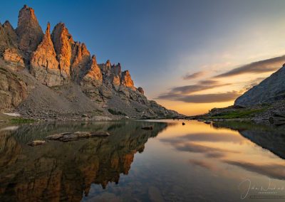 RMNP Colorado Photos of Cathedral Spires Reflecting Upon Sky Pond at Sunrise