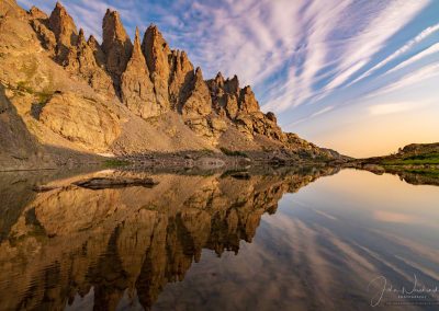 Mirror Reflection of Sharkstooth - Cathedral Spires Sky Pond RMNP Colorado