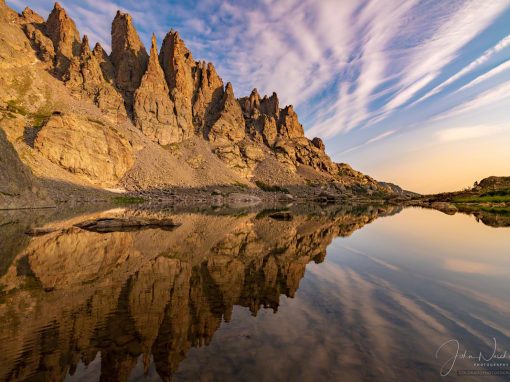 Colorado Photos of Cathedral Spires Reflecting Upon Sky Pond at Sunrise RMNP