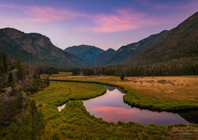 Purple Dawn over East Inlet Meadow and Mt Baldy Rocky Mountain National Park Colorado