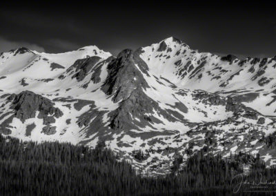 B&W Photo of Snow Capped Never Summer Range RMNP Colorado