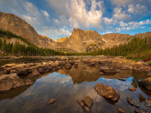 Photos of Flattop Mountain and Notchtop Mountain Two Rivers Lake RMNP