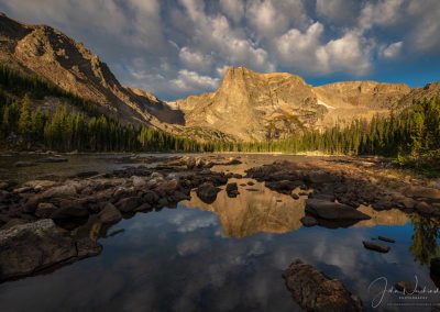 Dramatic Clouds Over Notchtop Mountain and Two Rivers Lake Rocky Mountain National Park