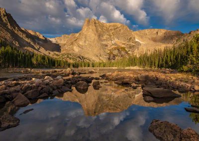 Vertical Photo of Dramatic Clouds Over Notchtop Mountain and Two Rivers Lake Rocky Mountain National Park