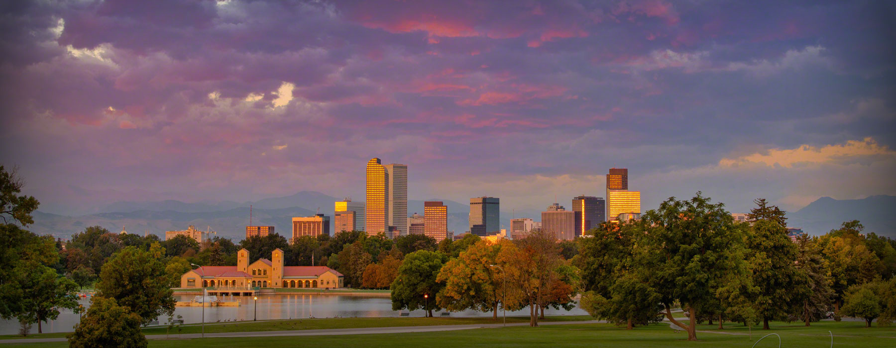 Photos of Denver Colorado Skyline from City Park at Sunrise