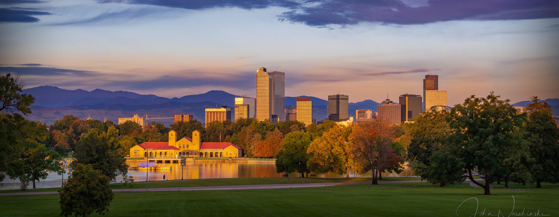 Photos of Denver Colorado Skyline from City Park at Sunrise