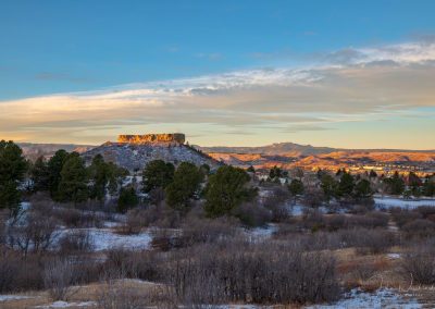 Landscape Photograph of First Light on the Rock in Castle Rock after Light Evening Snow
