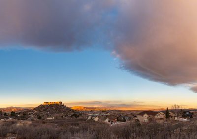 Panoramic Photo of Castle Rock from Bluff with Clouds Above