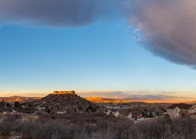 Panoramic Photo of Castle Rock from Bluff at First Light of Sunrise