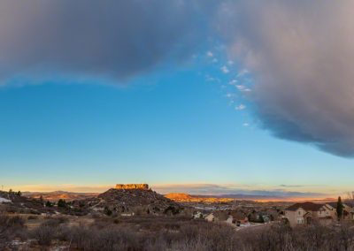 Panoramic Photograph of Town of Castle Rock from Bluff at Sunrise