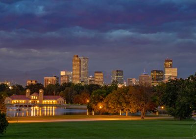 Pre-Dawn Light Photo of Denver Colorado Skyline from City Park